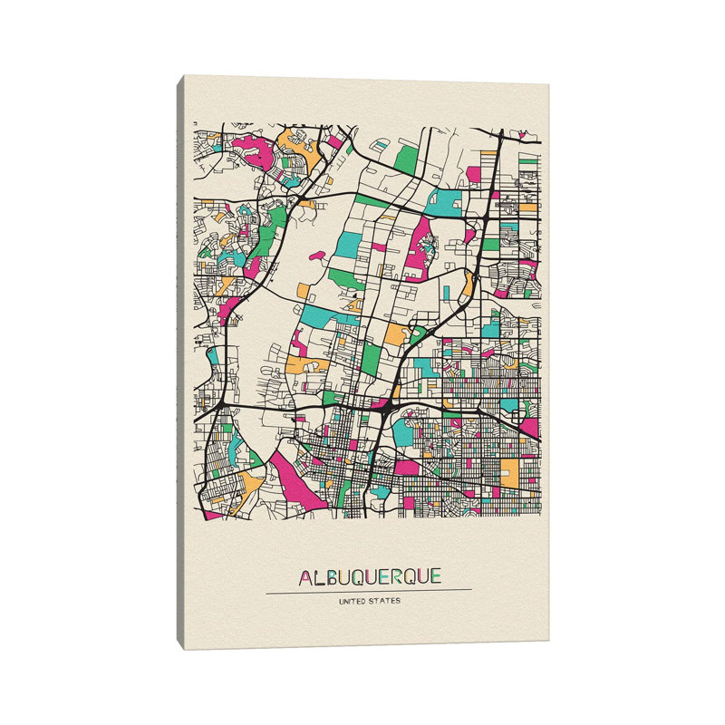 Albuquerque, New Mexico Map by Ayse Deniz Akerman - Wrapped Canvas Gallery-Wrapped Canvas Giclée