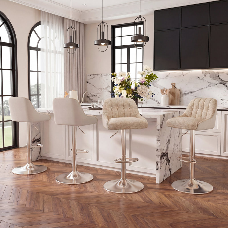 Swivel Upholstered Counter Stool with Metal Frame, Camel