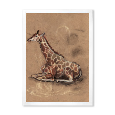 VIntage Giraffe on Brown - Peinture sur toile