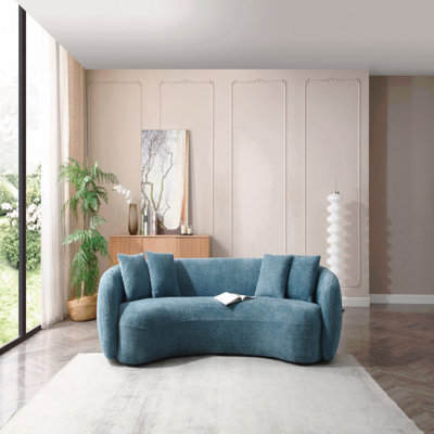 5-Person Sofa For Small Apartments 102'' Boucle Sofa Modern Sectional Half Moon Leisure Couch Curved Sofa Teddy Fleece Velet Blue