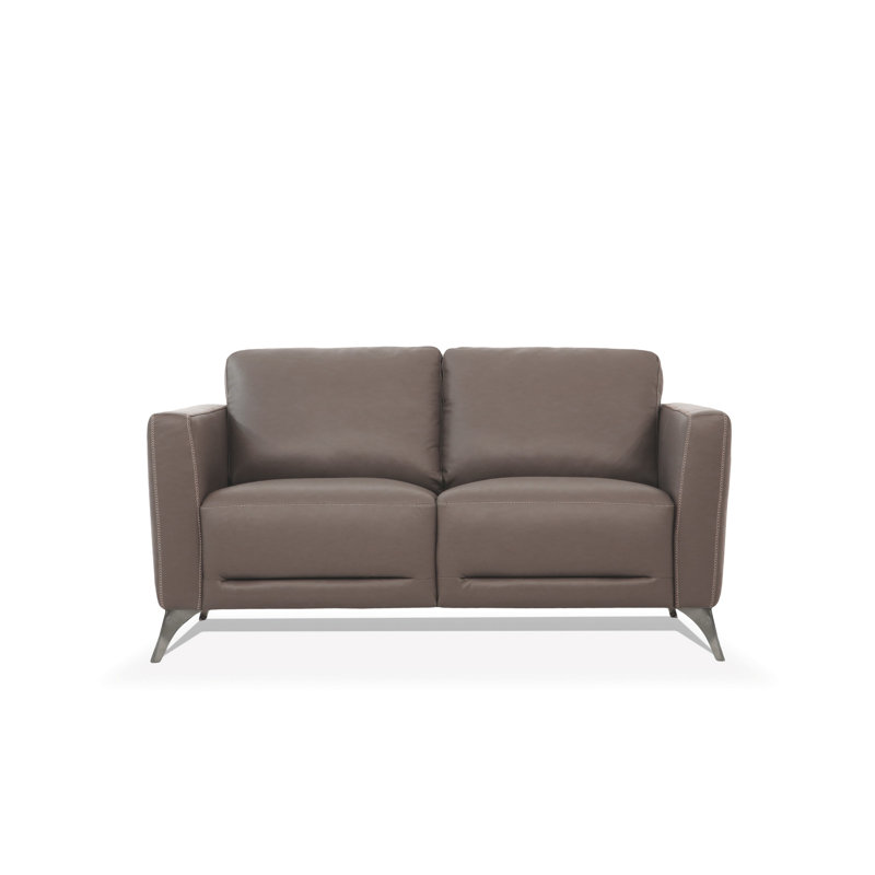 Dossett 59" Genuine Leather Square Arm Loveseat, Brown Faux Leather