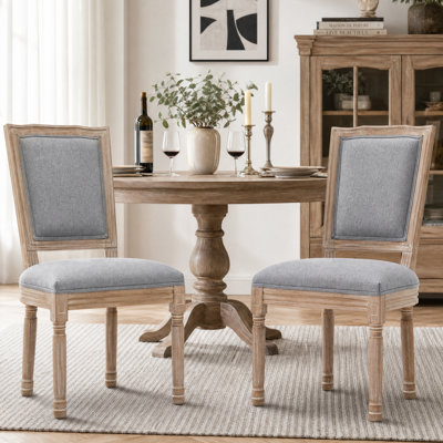 Chaises de salle à manger de style campagnard, ensemble de 2 chaises en bois massif avec coussins en lin pour la cuisine