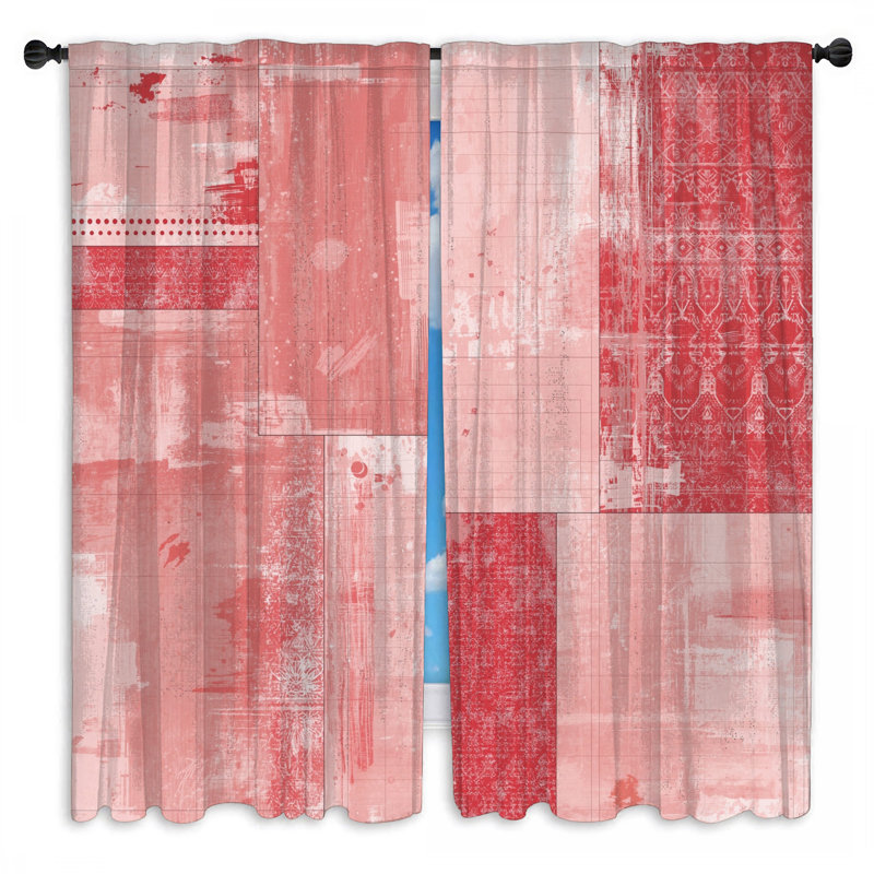 Rideaux de fenêtre Red Patchwork géométrique patchwork transparent et obscurcissant - 2 panneaux, 20 po x 60 po - 2 panneaux