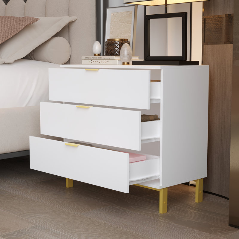 Table de chevet 3 tiroirs noire Devises, Blanc