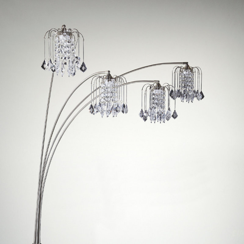 Lampe sur pied à têtes multiples de luxe de style moderne avec tiges métalliques rayonnées de cristal pour le salon