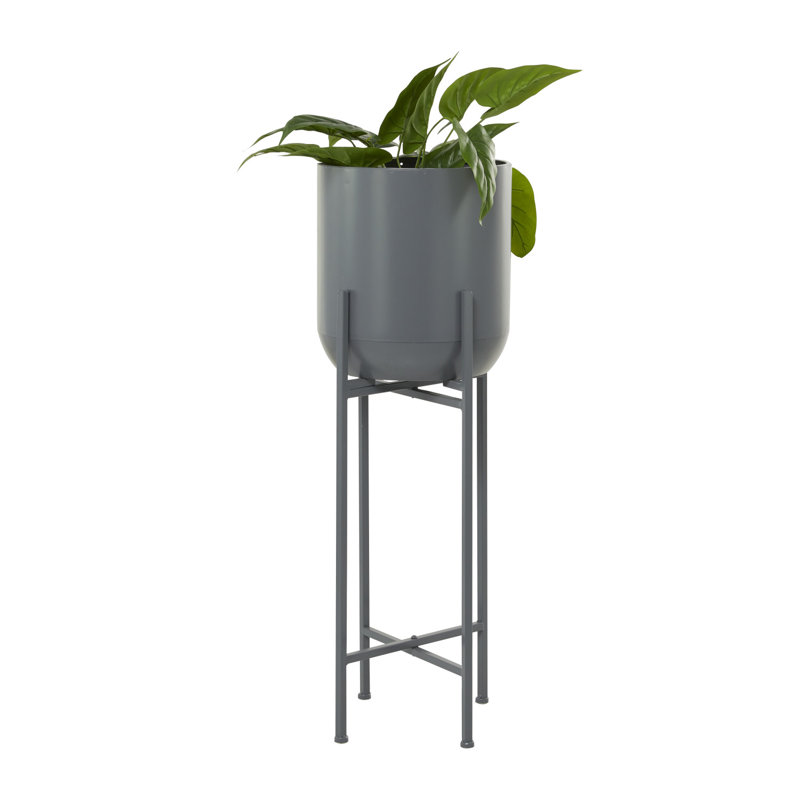 Pot à fleurs moderne en métal, H 36 po x l 13 po x P 13 po, Gris foncé