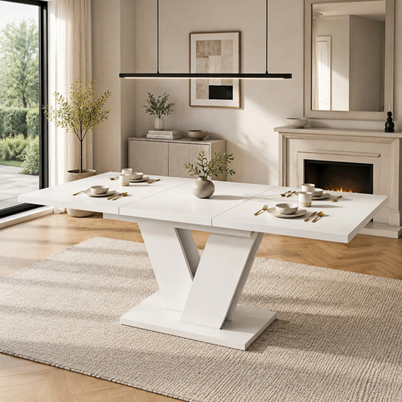 Extendable Dining Table 4-6 Seater V-Shaped Legs, White
