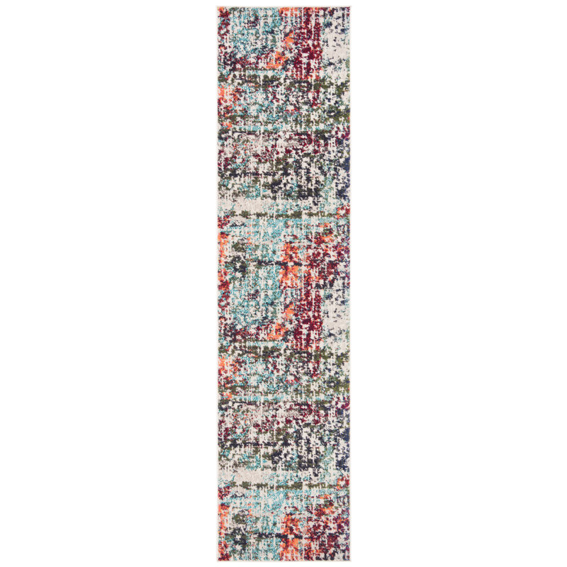 Felty Abstract Blue/Green/Orange Area Rug, Runner 2' x 8'