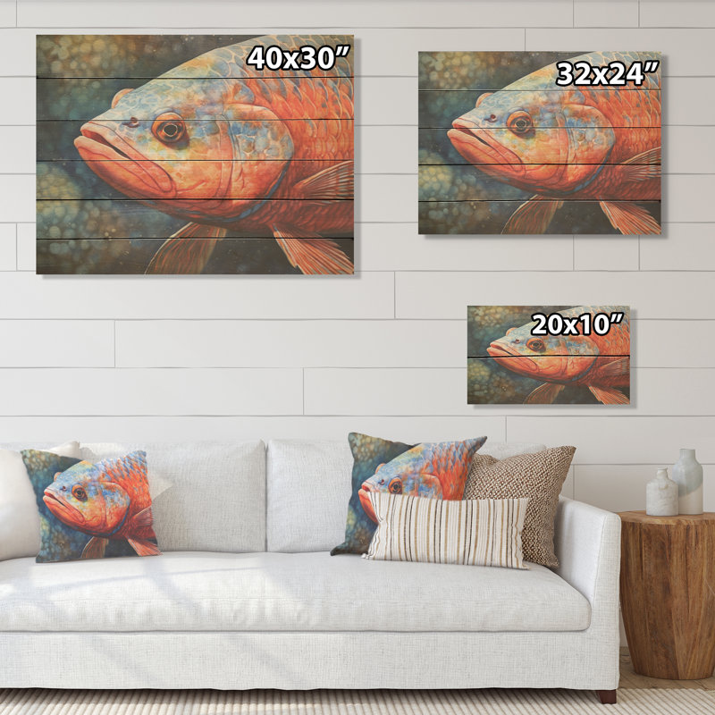 «Underwater Fish Fantasy I», art mural en bois de poisson sur bois de pin naturel, H 10 po x l 20 po