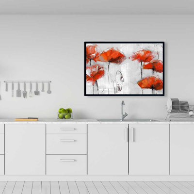 Fleurs rouges - Toile encadrée botanique pour la décoration intérieure
