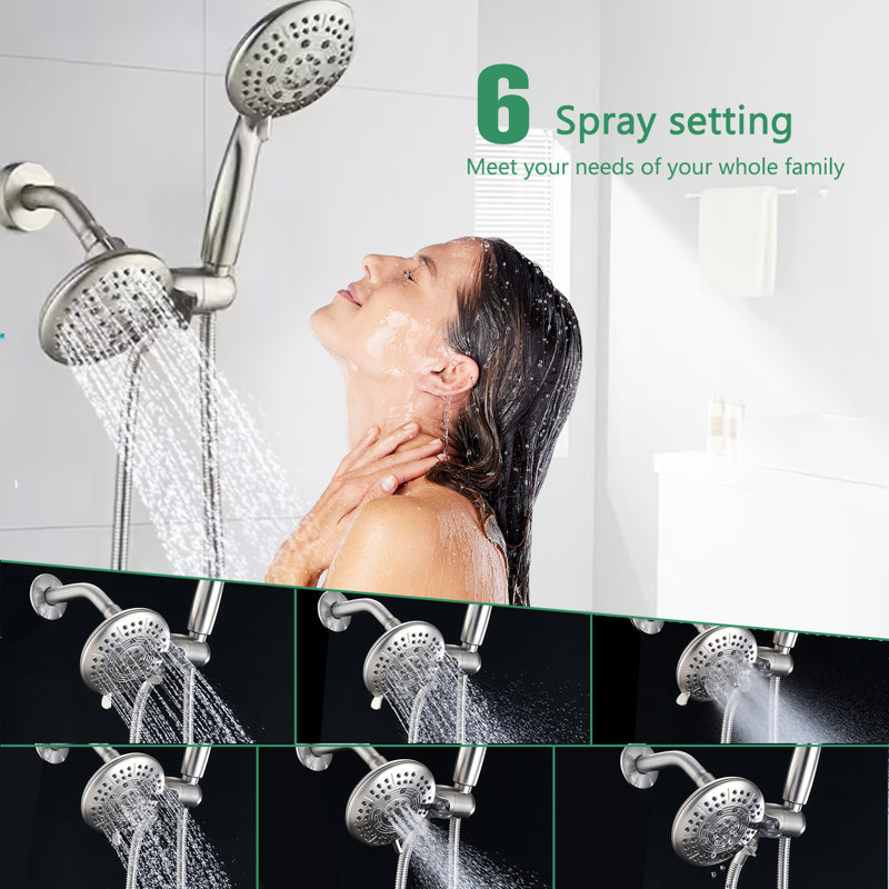Système de douche à 5 jets à 5 jets avec jet 2 en 1, valve brute, Nickel brossé