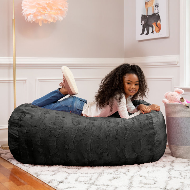 Sofa Saxx Bean Bag Lounger Chair, 4-Feet - Premium Luxe Fur, Black Faux Fur
