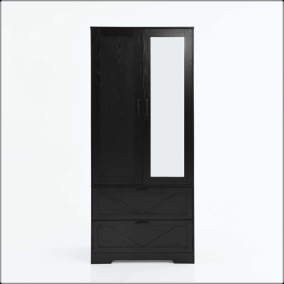 2-Door Wardrobe with Induction Light, Mirror, and Drawers
