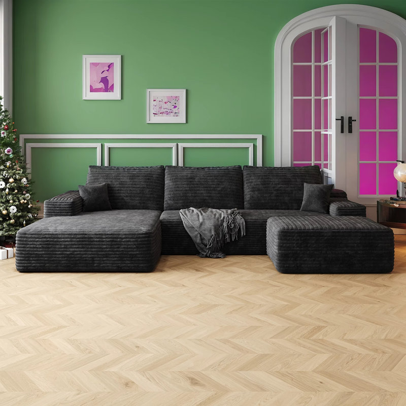 Boneless Cloud Sectional Sofa With 1 Ottoman, Modern Minimalist Upholstered Couches, Comfort U Shaped Sofa For Living Room, Deep Seat Corner Couch