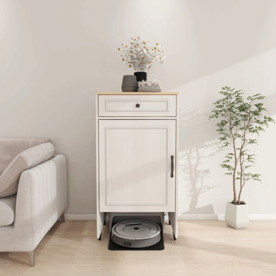 Robot Vacuum Stand Cabinet with Wheels, Sweeping Robot Storage Rack with Doors and Drawers, Side Table for Living Room, Home Office, Kitchen