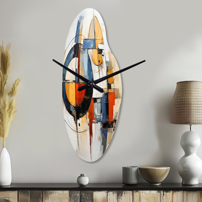 Colorful Mid Century Abstract Fusion I - Curved Shape Multi-Color Wall Clock - Unique Shape
