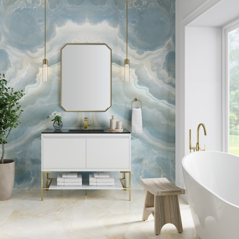 Mantova 47.25'' W Single Vanity, Charcoal Black, Glossy White/Champagne Brass