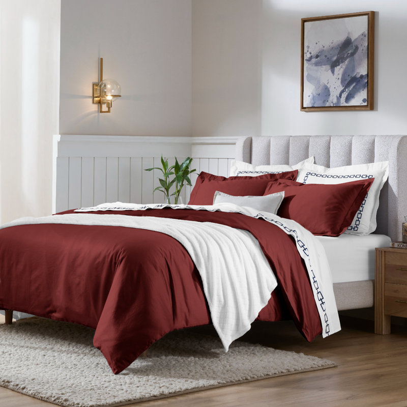 Ensemble de housse de couette de luxe en coton égyptien certifié 650 fils Luxury, Bourgogne