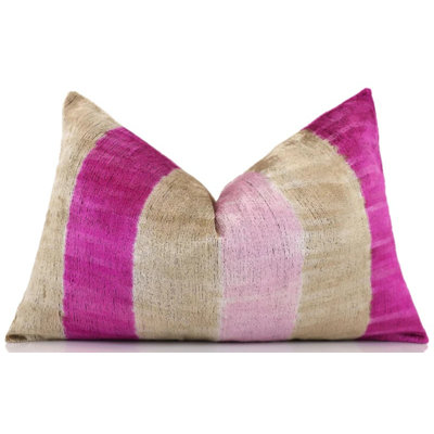 Coussin décoratif en velours de luxe à rayures 16 x 24 - Rose et beige fait à la main