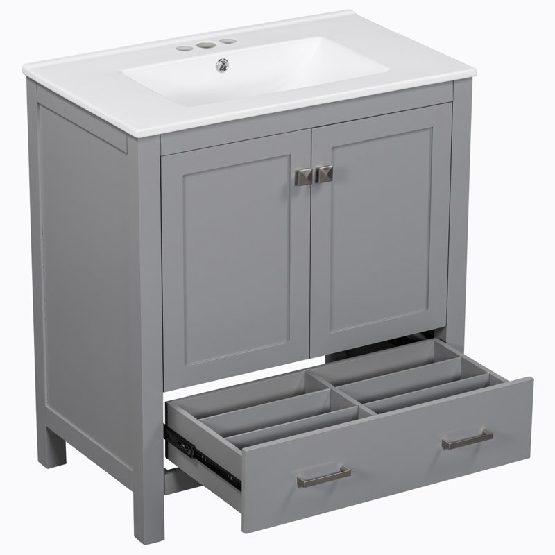 Ensemble de meuble-lavabo simple 30 po avec plateau en céramique Tekara, Gris