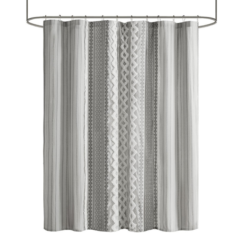 Rideau de douche en coton avec chenille, Gris