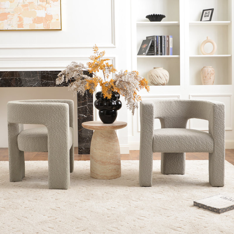 Ensemble de 2 fauteuils modernes rembourrés carrés 28 po., Mélange de polyester avoine
