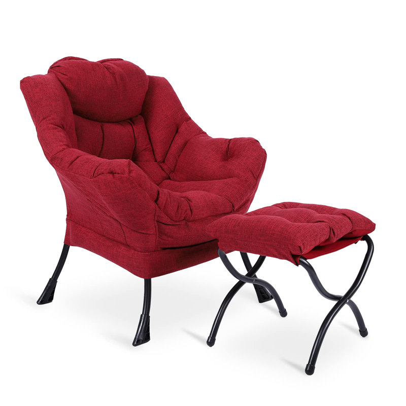Cyntha 28.5" Wide Lounge Chair and Ottoman, Red Cotton