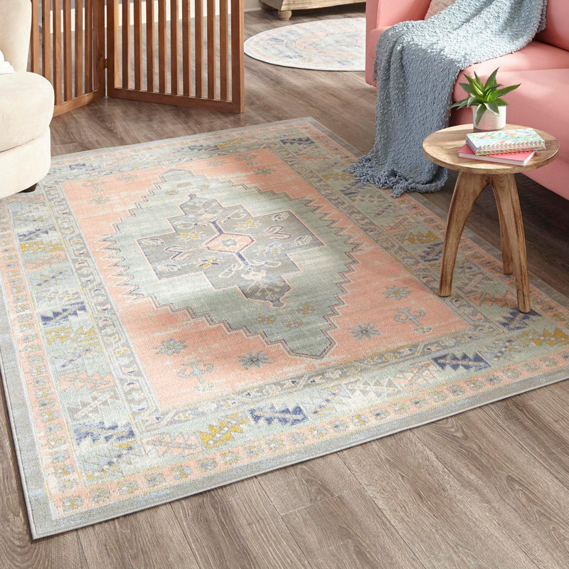 Tapis oriental rose poudré Pointe, Rectangle 9 pi 10 po x 14 pi 1 po