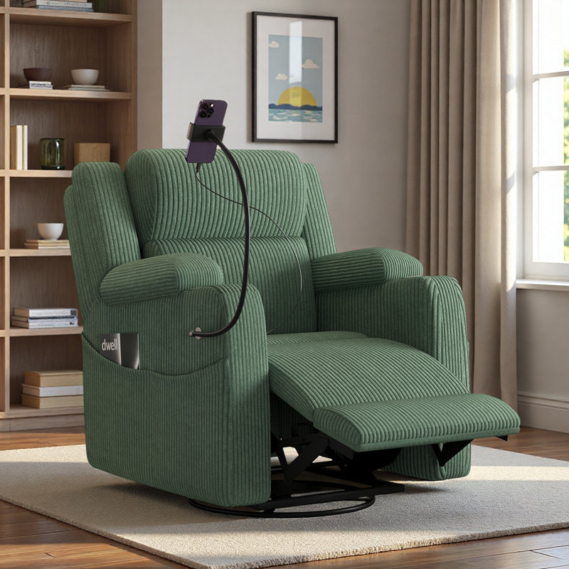 Electric Power Recliner Chair With Heat And Massage, 270-degree Swivel Base, Phone Holder, Usb Ports, Hidden Storage, Side Pockets And Cup Holder