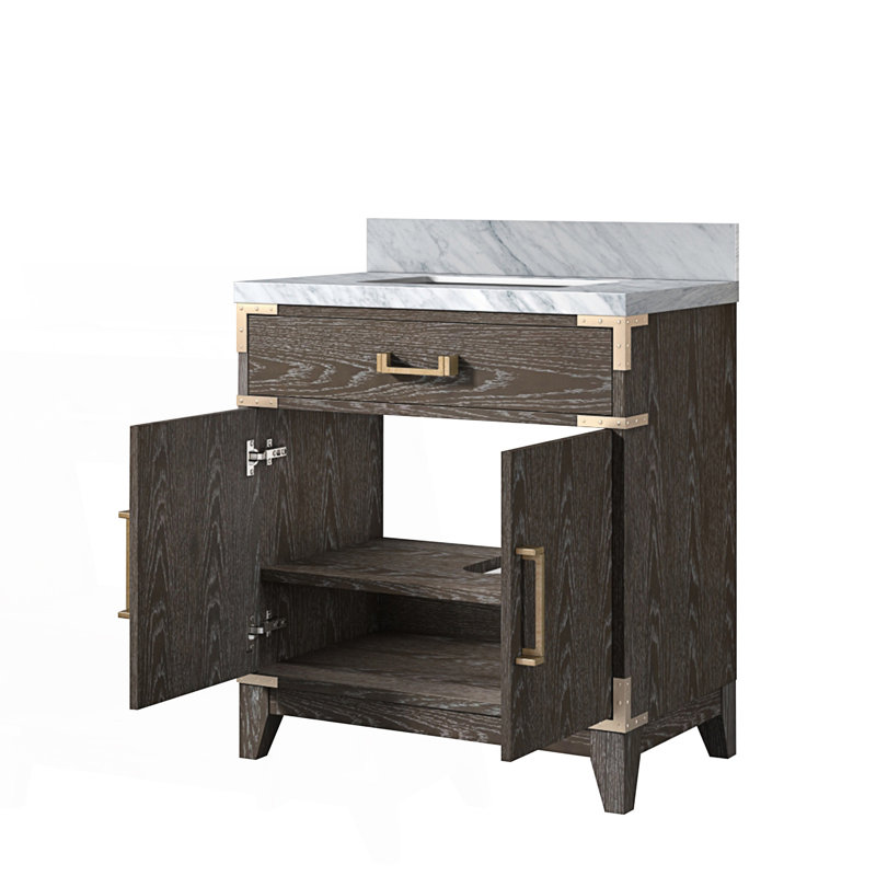 30 po X P 22 po D Meuble-lavabo simple avec comptoir en marbre de Carrare, 30", Chêne brun