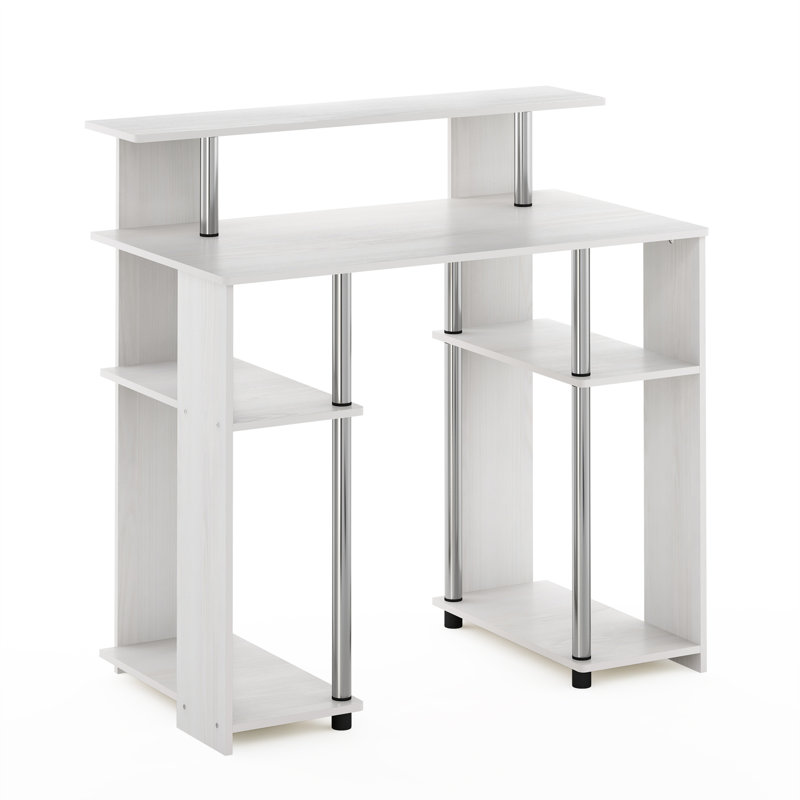 Bozidar Computer Desk, White Oak/Stainless Steel, 90" H x 90" W x 48" D