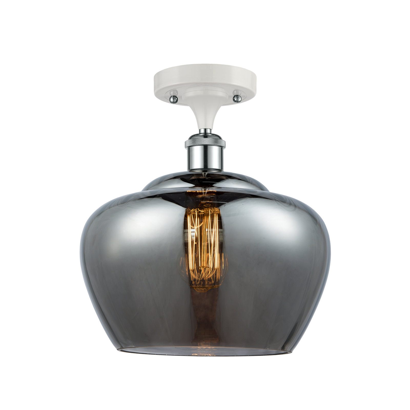 Renee Single Light Glass Semi Flush Mount, Plated Smoke, White/Polished Chrome, Bulb Not Included