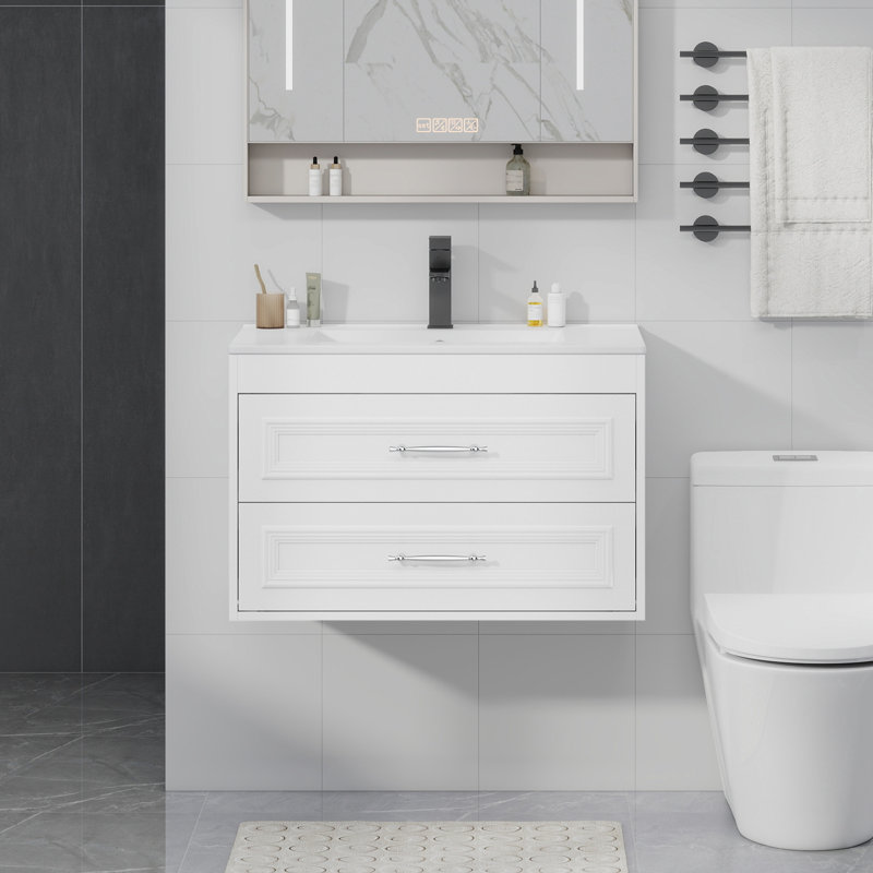 Ensemble de meuble-lavabo simple avec comptoir en céramique, Blanc, H 19,5 po x l 24 po x P 17,9 po