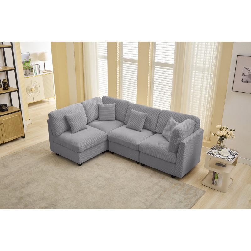 Corduroy 4-piece Sofa, Light Gray Corduroy