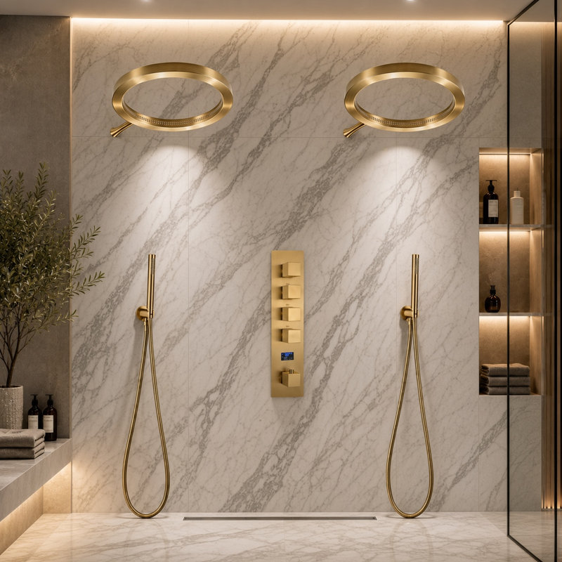 20 in Complete Dual Showerhead System – Luxury Ring Rainfall Shower Set