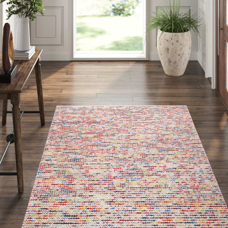 Bon Bons Abstract Handwoven Wool Red/Blue/Beige Area Rug, Rectangle 3' x 5'