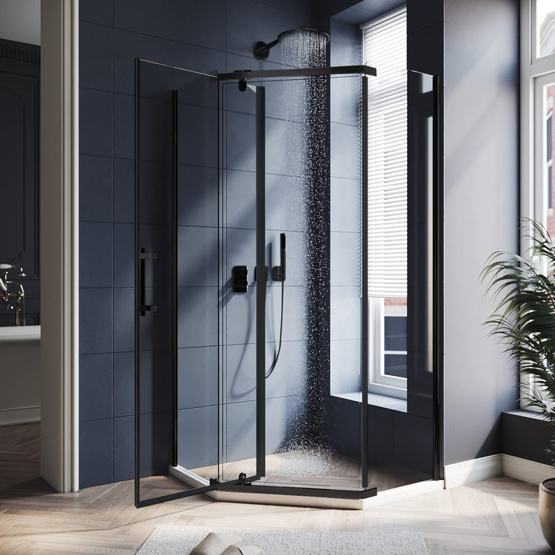 36.5" W x 36.5" D x 72" H Semi-Frameless Neo-Angle Door Opening Shower Enclosure, Black