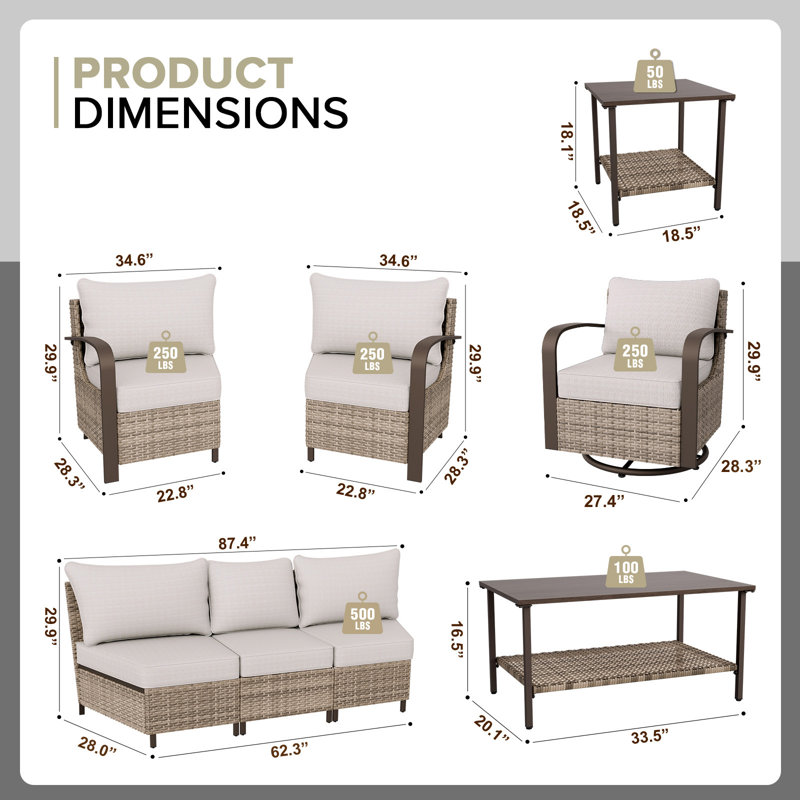 Ensemble de conversation pour 7 personnes, Beige