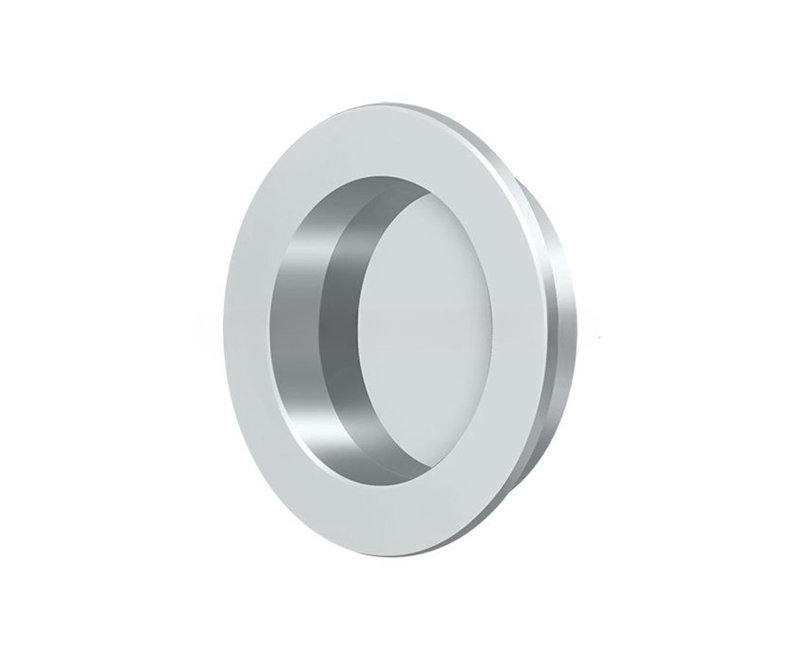 Deltana FP238U5 Flush Pull , Round, HD, 2-3/8", Solid Brass in Antique Brass, 2 3/8", Polished Chrome