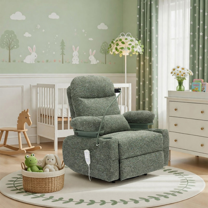 38.2" Power Swivel Nursery Glider With HugAssist Armrest,  Usb Charge & Baby-Safe (BPA-Free), Green