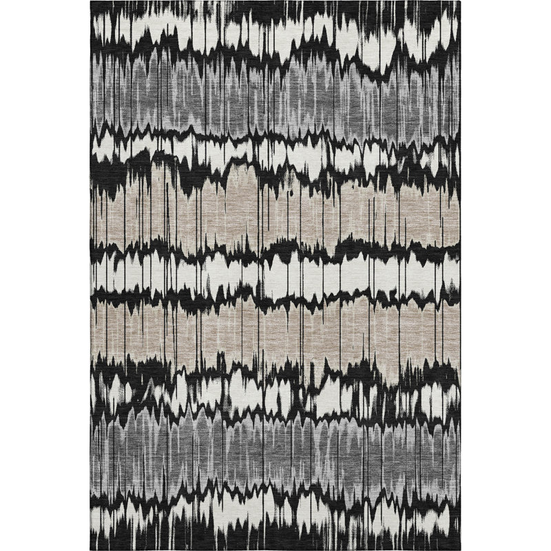 Premium Machine Washable Prisco Black Rug, Rectangle 2'6" x 3'10"