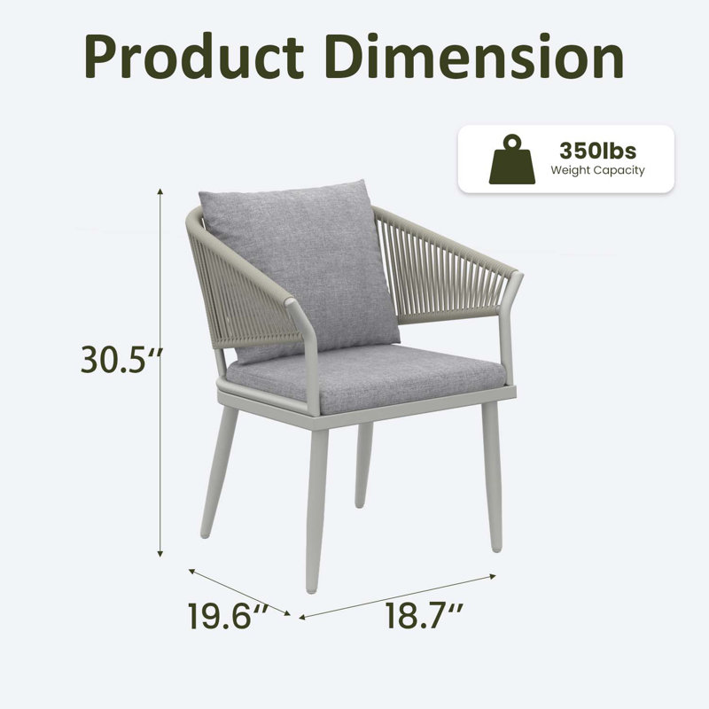 Patio Dining Armchair with Cushion, Light Grey / White, 6