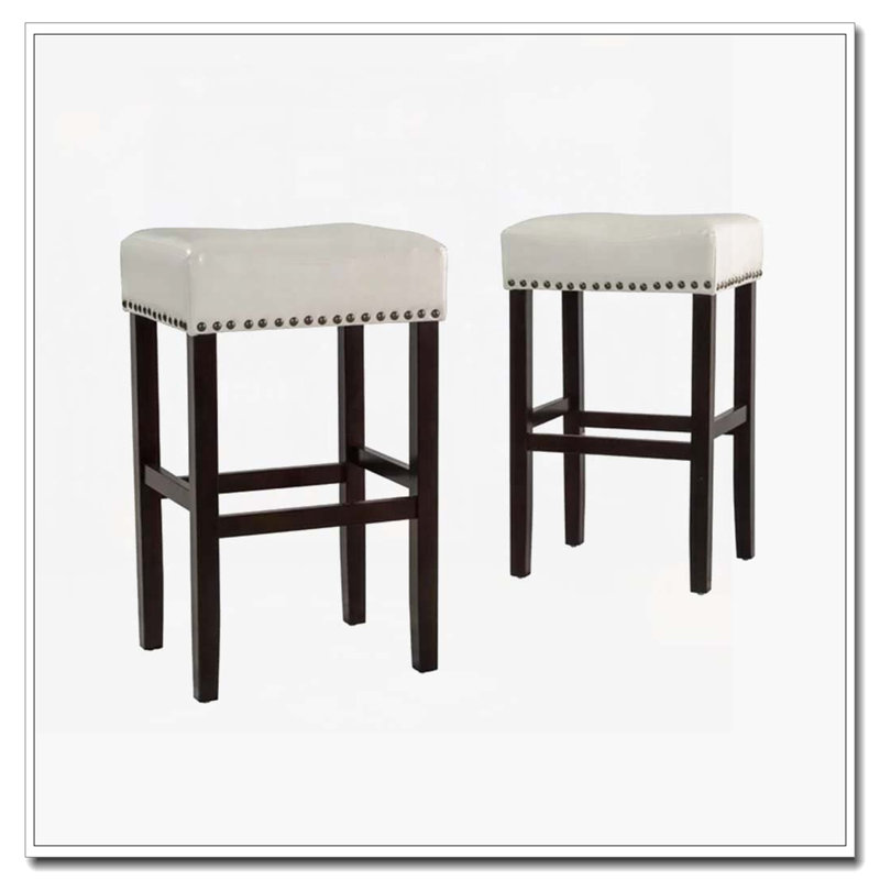 30" Backless Bonded Leather Backless Bar Stool, White