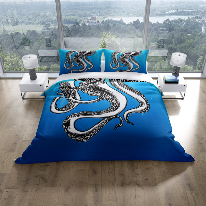  Ensemble de housse de couette Nautical Octopus Tentacles, Housse de couette très grand + 2 taies décorativ