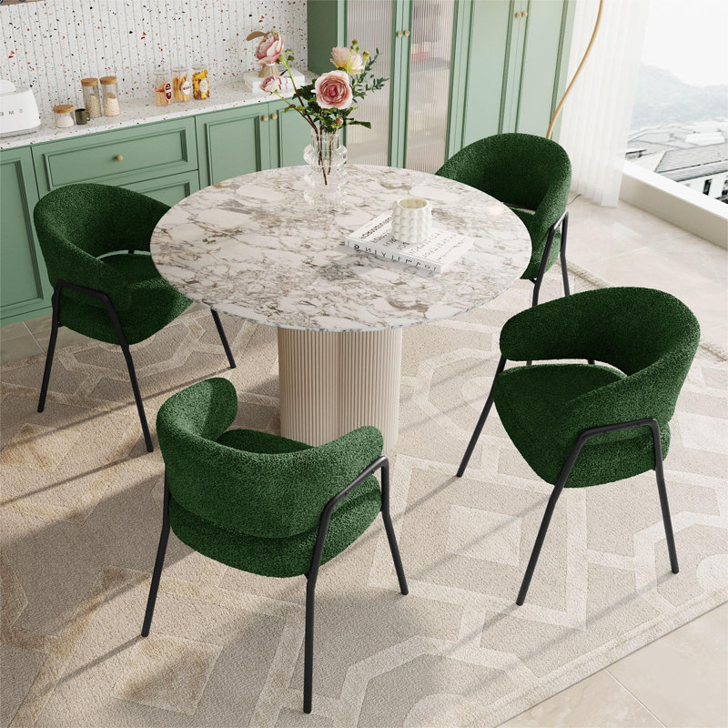 Ashleyne 46cm H Velvet Upholstered Metal Wing Back Armchair, Green, Black