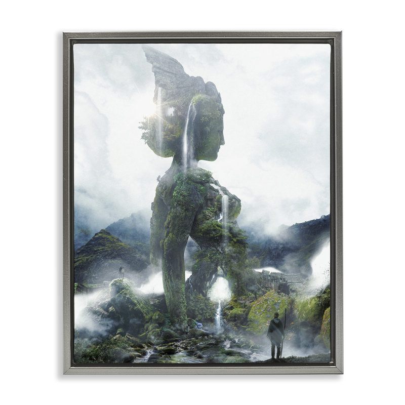 Cadre flottant statue de femme Mossy Nature, conception par Barrett Biggers, H 21 po x l 17 po, Cadre flottant gris lustré