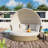 Outdoor Patio Daybed Wicker Rattan Double Daybed Round Sofa Furniture Set With Retractable Canopy, 4 Pillows For Lawn Garden Backyard Porch Pool, Beige