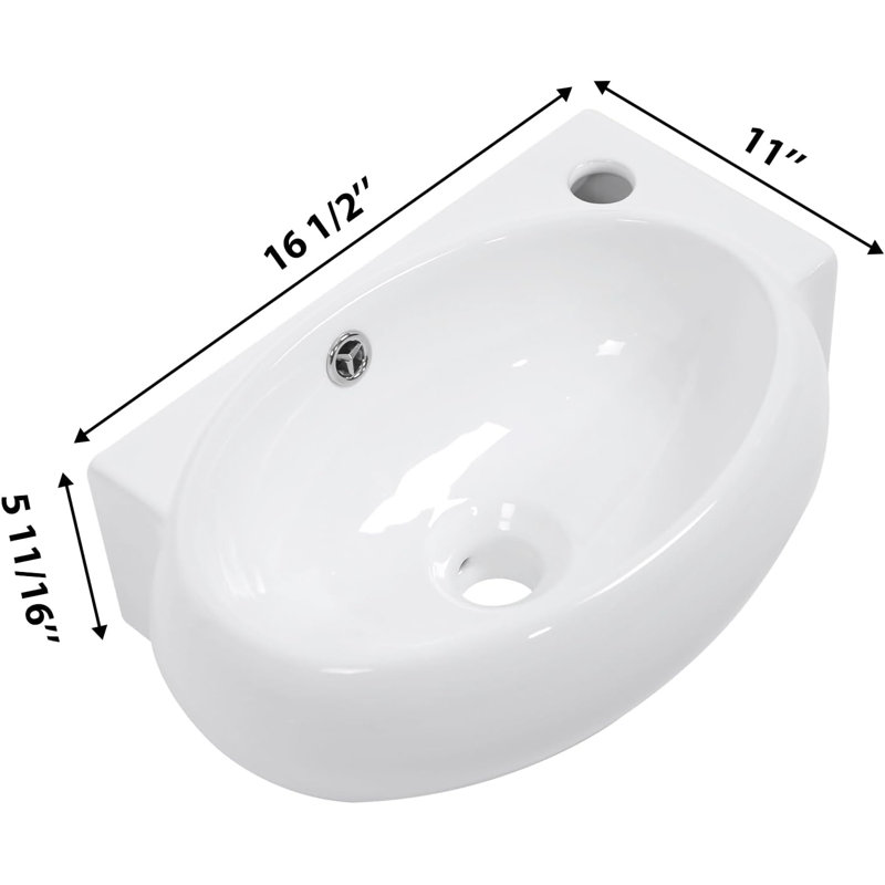 Lavabo de salle de bain mural mural en céramique avec trou de robinet droit, conception compacte pour petits espaces, durable et facile à nettoyer