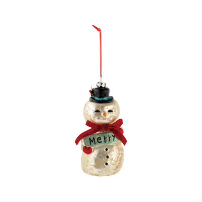 Glittered Glass Snowman Ornament with Festive Bow
