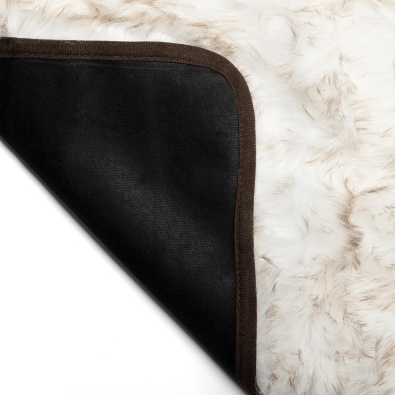 Faux Fur Bed Runner, White / Brown, 30" W x 109" L